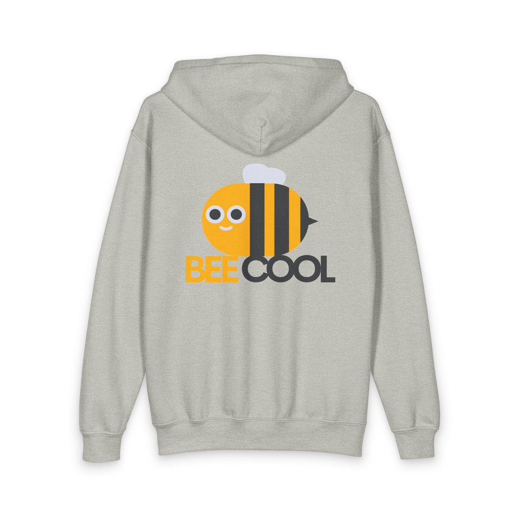 Bee Cool Youth Zip Hoodie — Cute Yellow Bee Graphic Kids Zip-Up