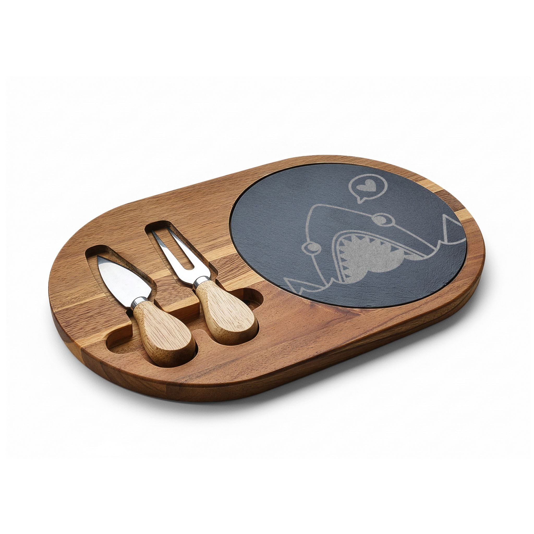 Engraved Shark Charcuterie Board with Slate Inlay — Cheese Serving Set