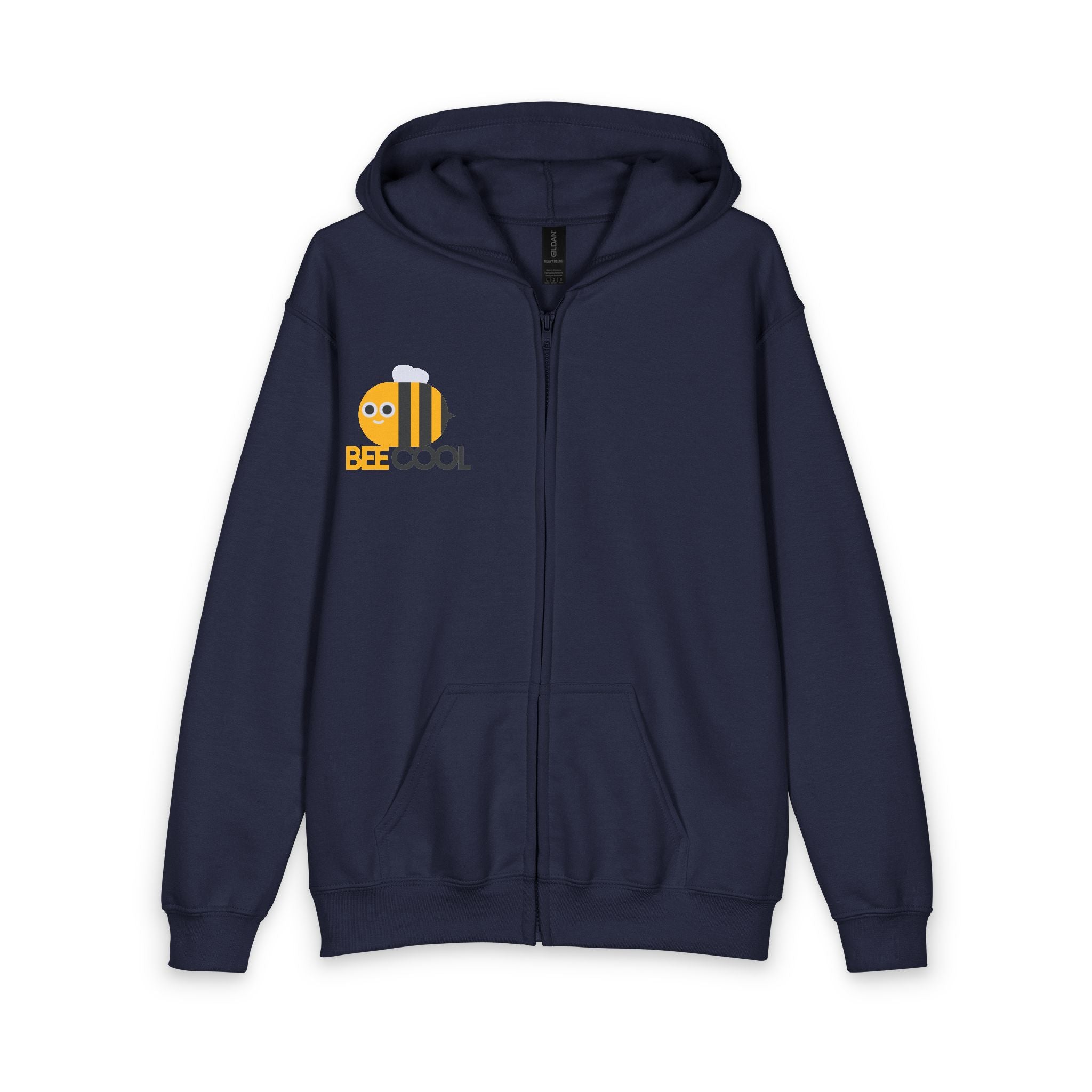 Bee Cool Youth Zip Hoodie — Cute Yellow Bee Graphic Kids Zip-Up