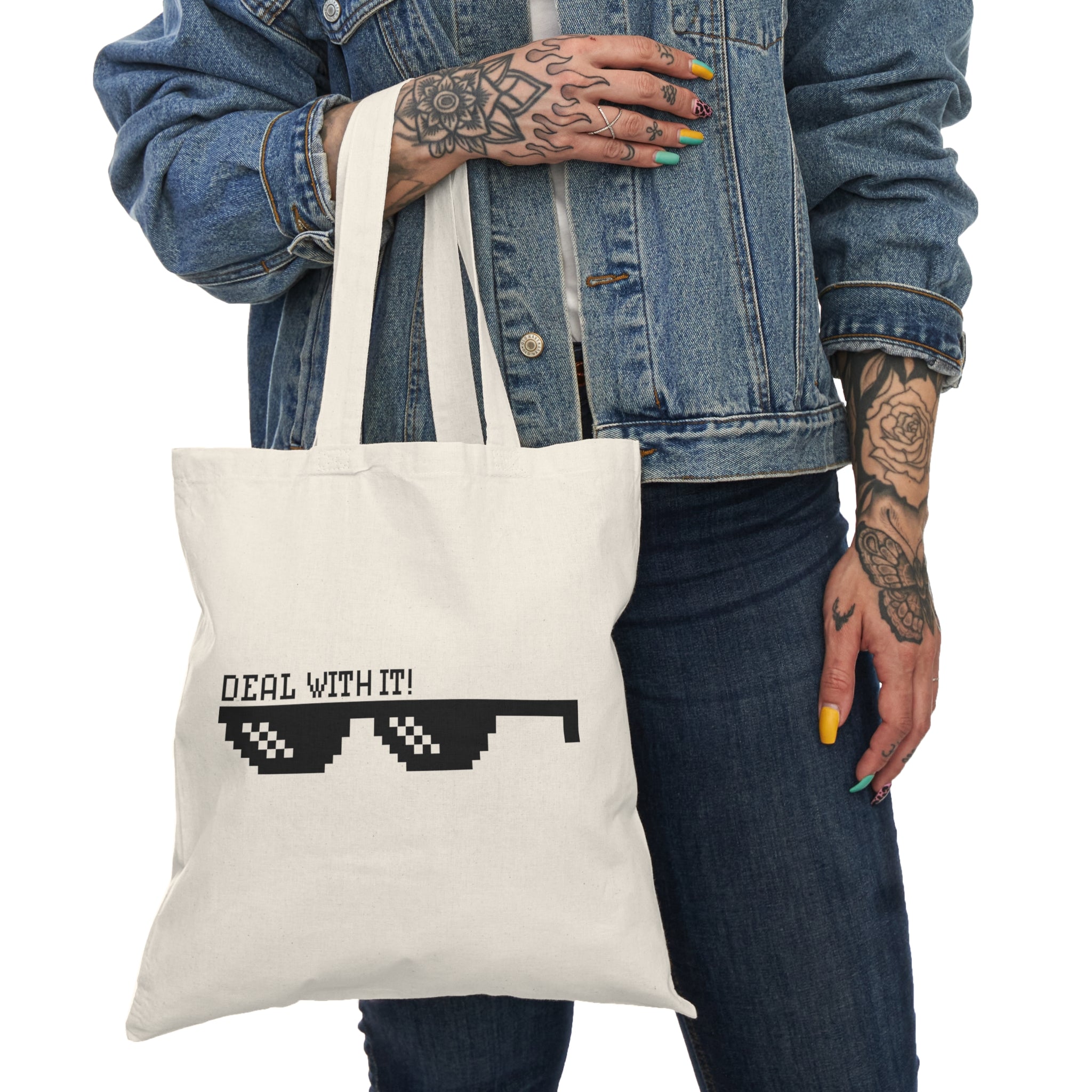 Deal With It Tote Bag — Funny Sunglasses Graphic Cotton Carry-All