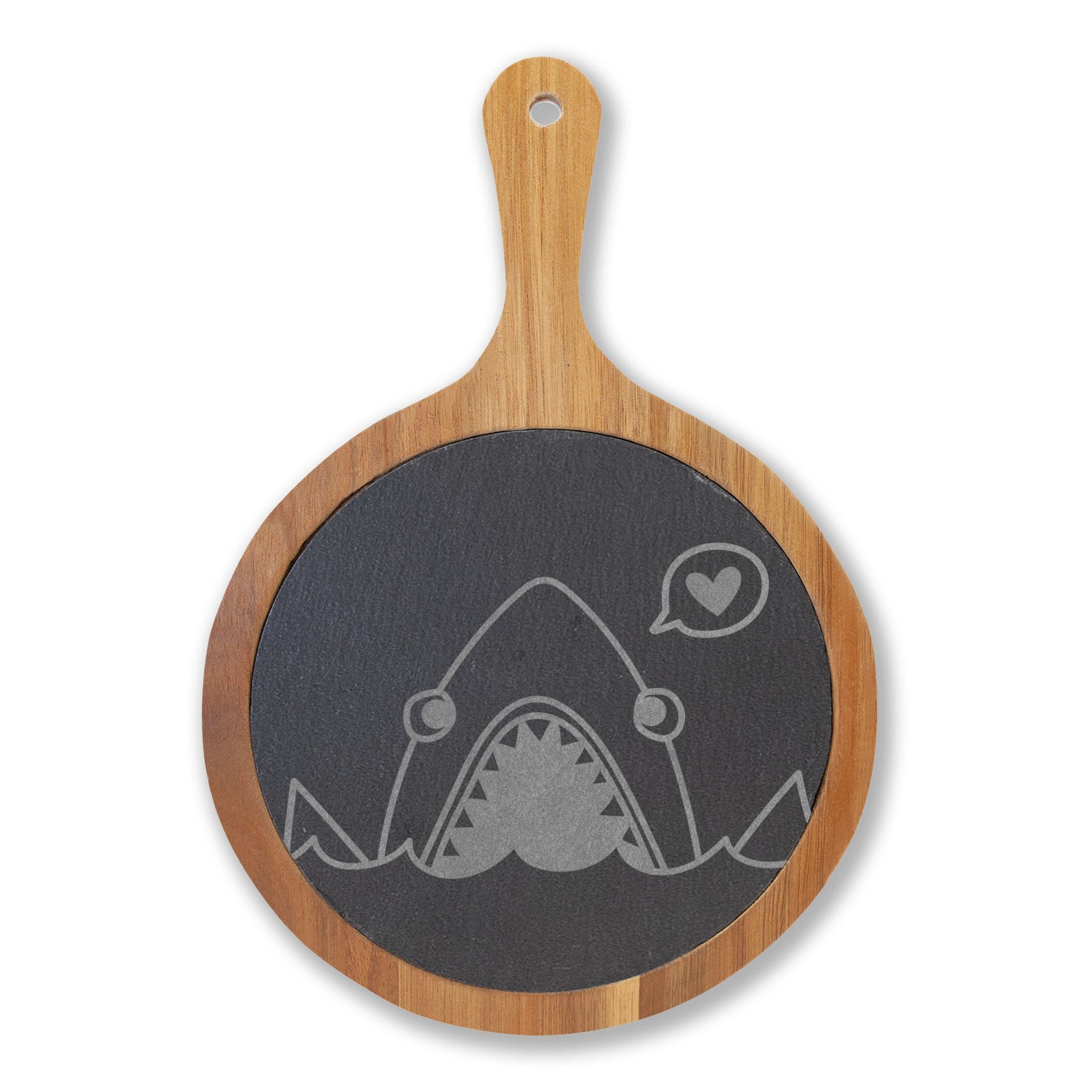 Engraved Shark Charcuterie Board with Slate Inlay — Cheese Serving Set