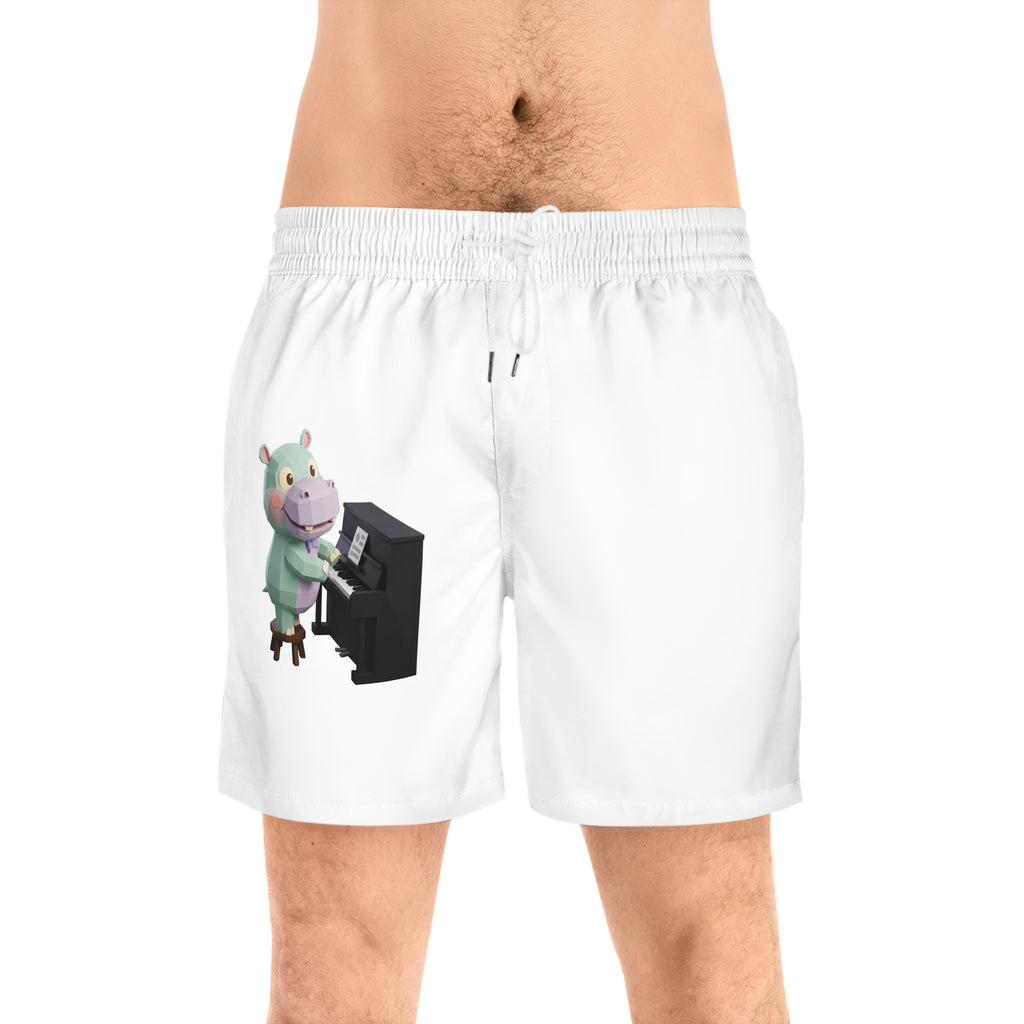 Men's Mid-Length Swim Shorts (AOP) - Piano Pig