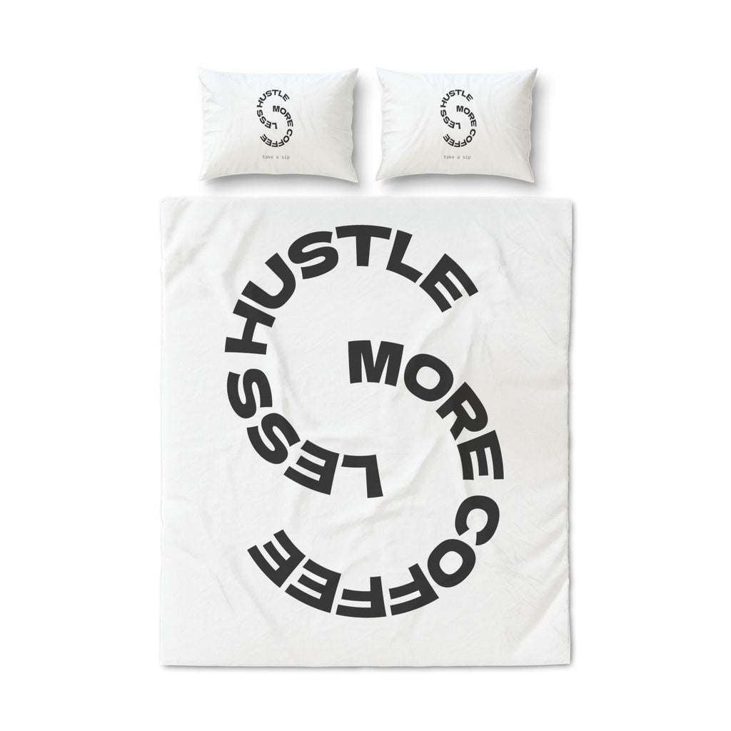 Less Hustle More Coffee Quilt Cover Set — Cozy Slogan Print Bedding Collection