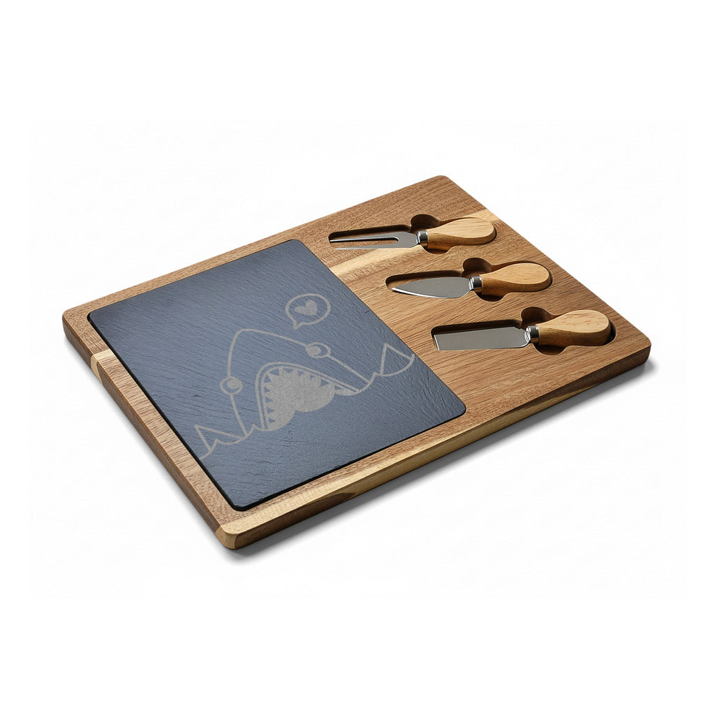 Engraved Shark Charcuterie Board with Slate Inlay — Cheese Serving Set