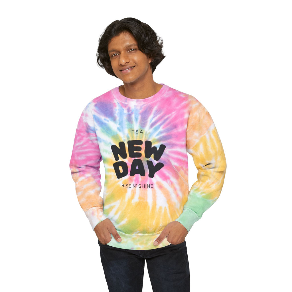 New Day Tie-Dye Sweatshirt - "It's a New Day" Light Blue Crewneck